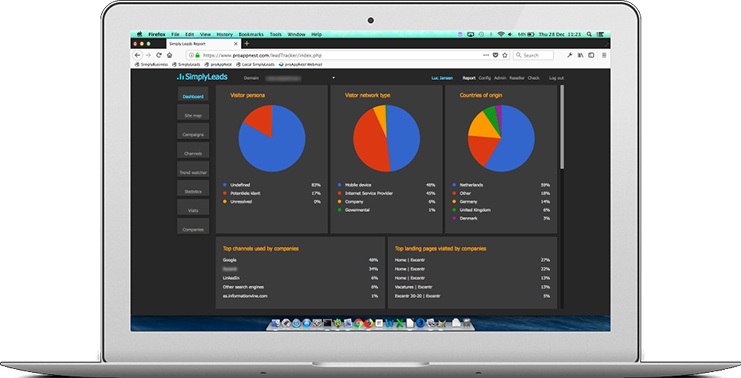 notebook met simplyleads dashboard