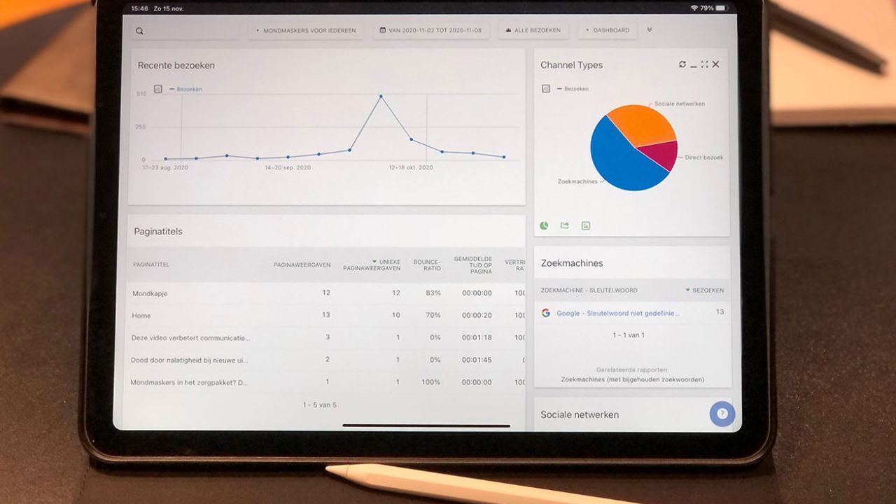 Een dashboard van webanalyse - voorbeeld Samenzicht  